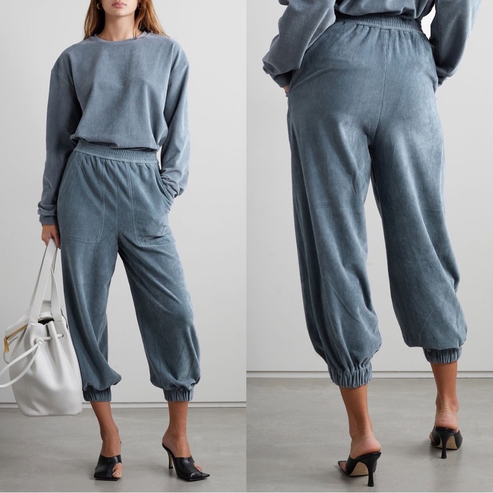 TIBI Plashet Stretch Track Cord Gray Pants Crop Trousers